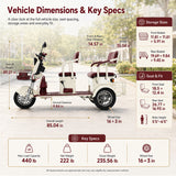 Easingo T08两座电动三轮车,1200W 60V 20Ah电池,展示车辆正面和两座座椅的细节照片