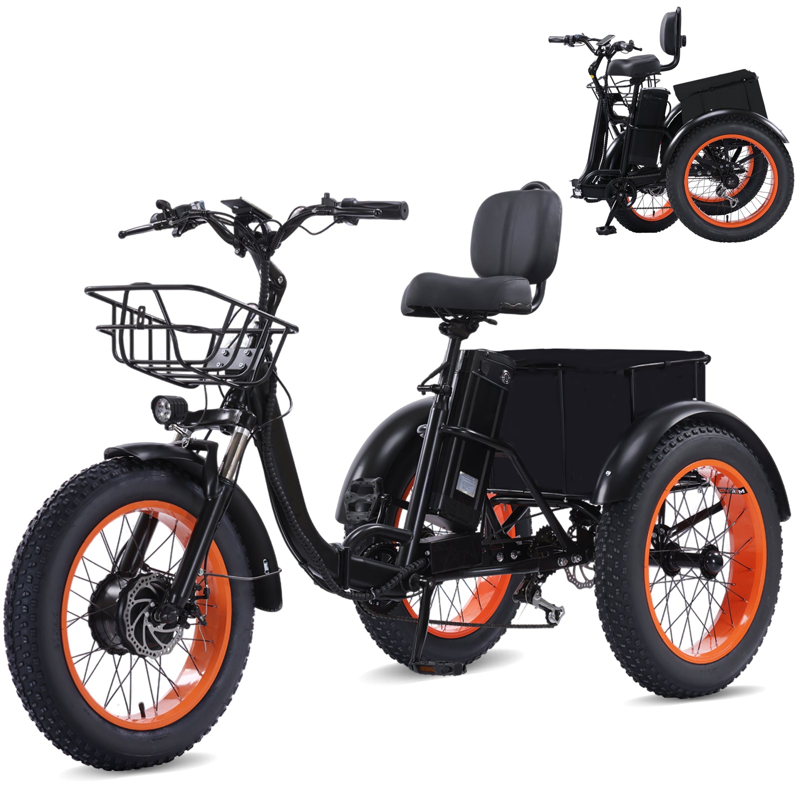 Easingo 05折叠式胖胎电动三轮车，配备48V 15Ah电池，适合城市通勤，黑色车身，便于携带和存储