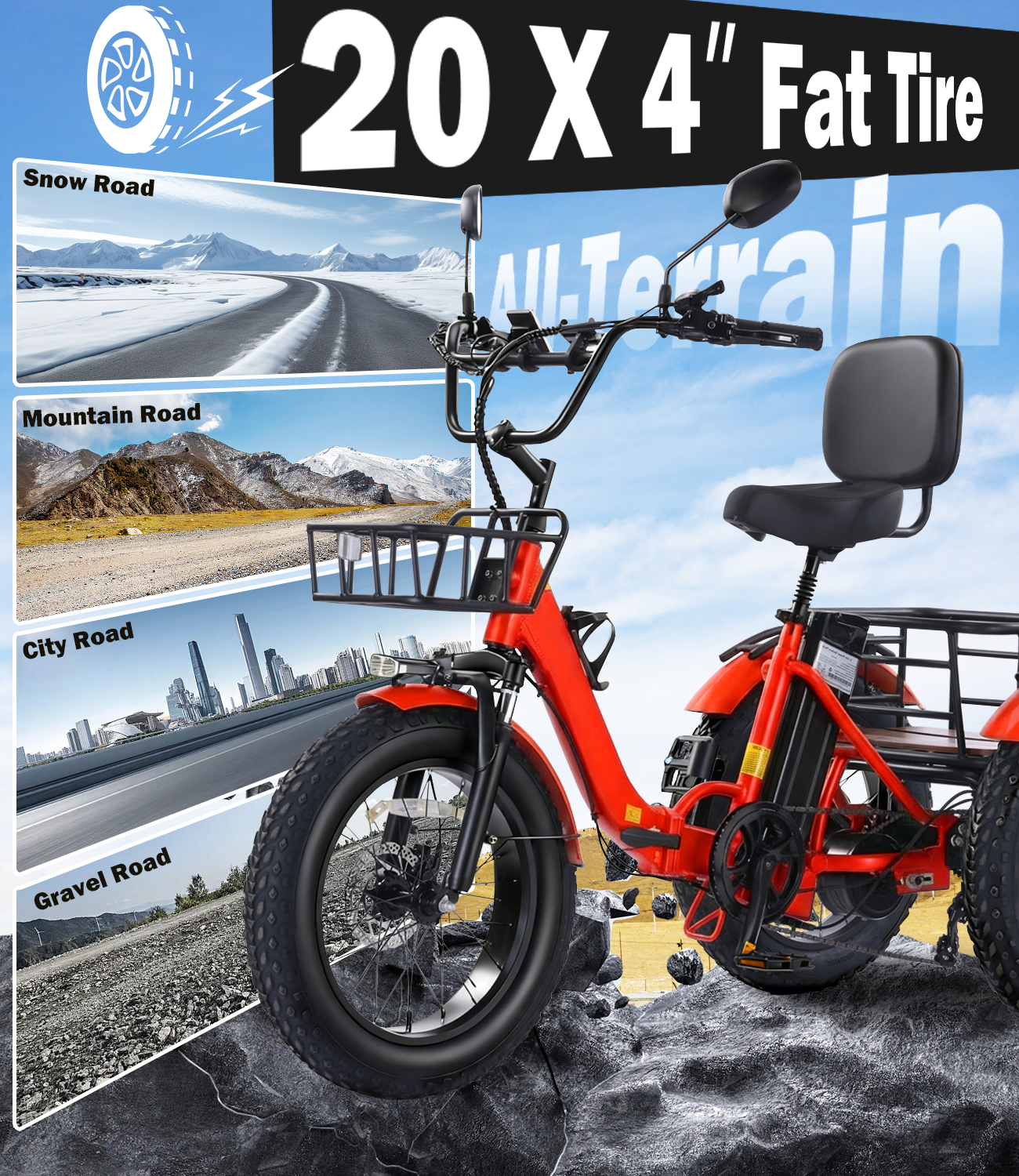 易升高139折叠电动三轮车，750W动力，48V电池，适合城市通勤，展示车身与折叠设计